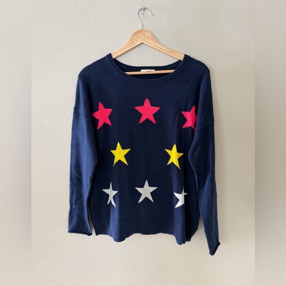Lisa Todd Star Struck 100% Cotton Navy Star Print Long Sleeve Top Sweater M
